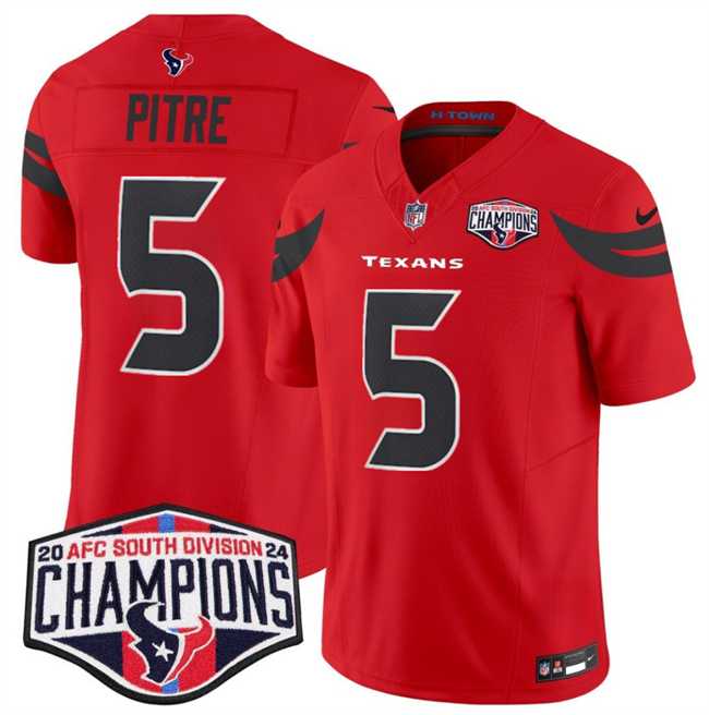 Mens Houston Texans #5 Jalen Pitre Red F.U.S.E. 2024 AFC South Division Champions Vapor Limited Stitched Jersey